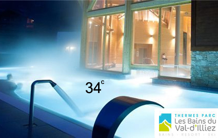 34 degrees just 90 minutes from GVA: CHF 30 instead of 60 for daily pass for 2 people to Thermes Parc Thermal Baths Complex incl Natural Thermal River, Indoor & Outdoor Pools & Hot tub (pass valid for 5 hours at the park) 
 Photo