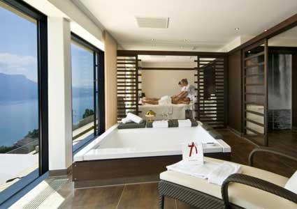CHF 725 CHF 399Le Mirador Resort & Spa (5 Stars) Near Vevey: Luxury Junior-Suite Stay for 2 + Massage at the Hotel's Givenchy SpaIncludes 1 night for 2 in lake-view junior suite with terrace, 1 Swedish or relaxing massage (50 mins), breakfast, Givenchy Spa access, welcome drink  Photo