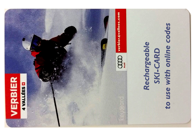 Verbier Rechargable Ski-Card (Delivered Non-Charged) to Use on Verbier's Online System


	Delivery by post around Jan 26 2018
	The card arrives empty & un-charged. It can only be used to ski after charged online (you can use your BuyClub - Verbier code with it)

 Photo