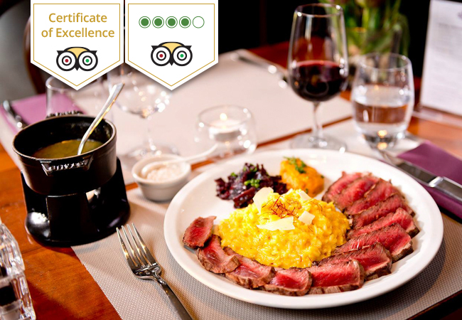 TripAdvisor Certificate of Excellence
Award-Winning Swiss Entrecôte in Geneva's Country-side at Mont Salève Restaurant (Veyrier) 


	Pay CHF 59 for CHF 100 Credit Towards Any Food & Drinks 
	Valid Dinner & Lunch

 Photo