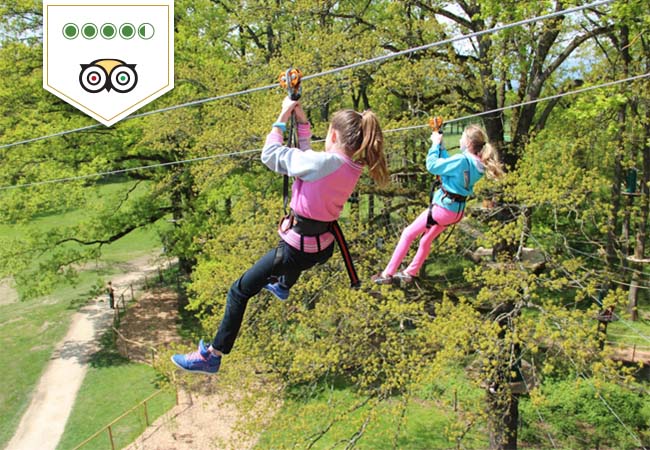 "A delight for young & old" - Tribune de Genève

2 Passes to Tree-Top Adventure Forest at Parc Aventure Evaux (Geneva)


	Valid all summer
	For adults & kids age 5+
	You'll receive your voucher today

 Photo