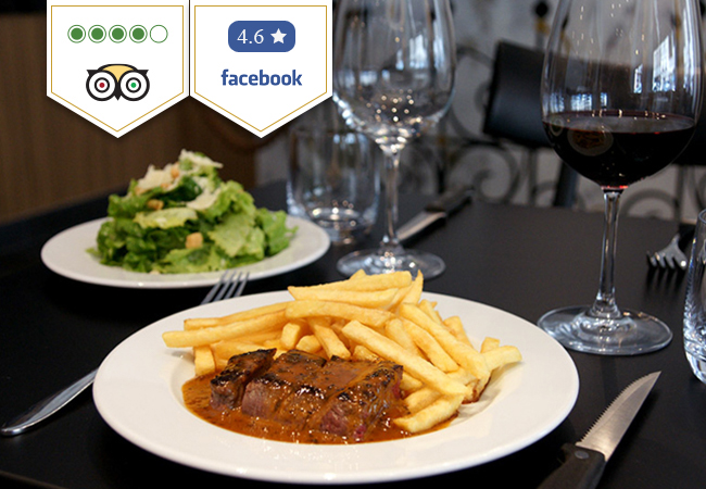 4.6 Stars on Facebook, 4 Stars on TripAdvisor
​Entrecote Dinner for 2 at Wine & Beef (Geneva Center), Valid 7/7
 Photo