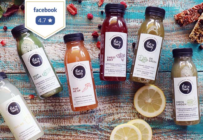 4.7 Stars on Facebook
​3-Day Fresh Juice Cleanse Plan with 18 Cold-Pressed Juices Delivered to Your Door by
​Fit 'n' Tasty

Detox your system & give your body a nutrition boost with a juice cleanse. Free delivery anywhere in Switzerland
 Photo