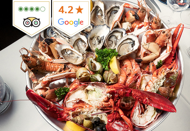 4 Stars on TripAdvisor
​By Owners of Award-Winning Le Pradier: Unlimited Seafood Buffet for 2 - incl Lobster, Oysters, Fish, Starters, Desserts & More - at ​La CertitudeSeafood buffet served Fri & Sat dinner only
 Photo