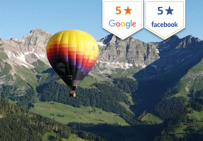 Once In A Lifetime Experience!
5 Stars on Facebook & Google

Hot Air Balloon Ride from Geneva / Lausanne / Rolle / Gstaad / Fribourg with
BALLONS du LEMAN


	Each voucher valid for 1 person
	Valid 2 years


 
 Photo