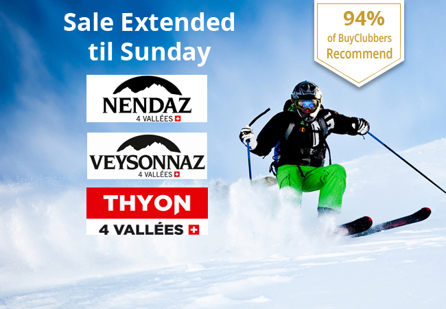 94% of BuyClubbers Recommend
Daily Ski Pass to Les 4 Vallees "Printse" Sector incl:


	Nendaz
	Veysonnaz
	Thyon


Valid 7/7 all season
 Photo