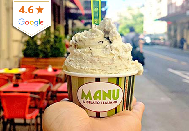 4.6 Stars on Google
Ice-Cream at Manu Gelato: Winner on Switzerland's #1 Artisanal Ice Cream Competition. 1 Voucher = either 2 Cones, or 1 Liter plus 1 ConeValid at all Manu Gelatos in Geneva + Nyon
 Photo
