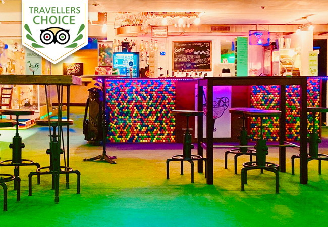 Tripadvisor Travellers Choice
Rollers Mini-Golf Cocktail Bar in Eaux Vives. 1 Voucher = Golf & Cocktails (or Soft Drinks for Kids) for 2 People

400m&sup2; of movie-themed indoor mini-golf, creative cocktails & great music
 Photo
