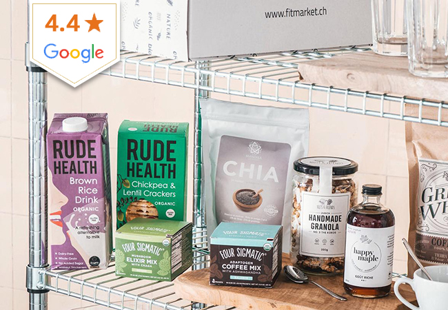 4.4 Stars on Google
FitMarket.ch: the Swiss Online Market for Bio & Local Food, Supplements, Cosmetics & More. 1 Voucher = CHF 50 CreditLarge selection of healthy, bio & mostly local products, delivered anywhere in Switzerland
 Photo