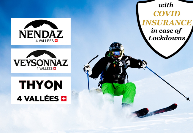 With COVID-Insurance
Daily Ski Pass to Les 4 Vallees "Printse" Sector including:


	Nendaz
	Veysonnaz
	Thyon
	​Valid 7/7 til end of the season

 Photo