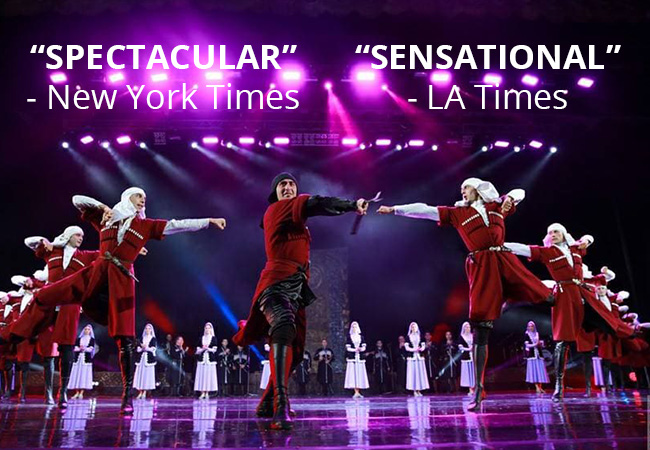 “Spectacular!" - NY TimesGeorgia Dance Ensemble Erisioni: March 3 @ BFM, 19h75 artists singing, dancing & flying through the air in this high energy show that celebrates Georgia's traditional folk music & dances
 Photo