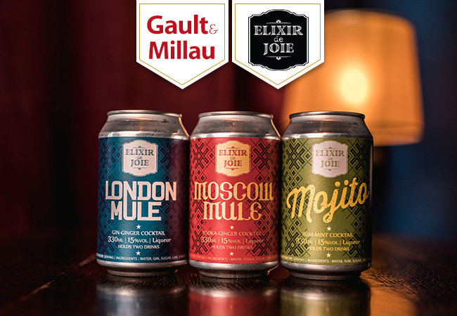 "Just pour & enjoy!" - Gault & Millau

Ready-To-Pour Cocktail Cans (18 Servings in 9 Cans) from Elixir de Joie Switzerland with Free Delivery. Includes:


	Moscow Mule 6 servings
	Mojito 6 servings
	London Mule 6 servings

 Photo