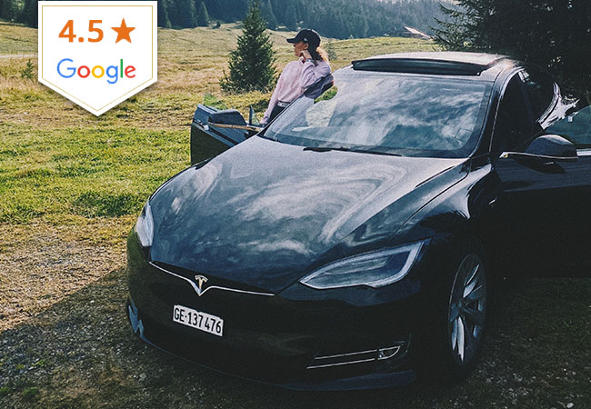 4.5 Stars on Google
Premium E-Car Rentals from Elise: Tesla / Porsche / VW.
1 Voucher = CHF 180 or
CHF 300 Credit

Rent 24/7 in just a few clicks, for any
duration of time & with unlimited mileage.
Pick-up  & return in Geneva & Lausanne
 Photo