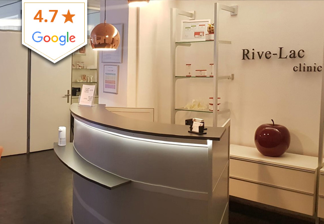 4.7 Stars on Google

Rive-Lac Beauty Clinic (Rive):​


	Guinot® Lifting Facial
	Warm Thai-Pouch Massage
	Relaxing Massage


Rive-Lac Clinic boasts 25 years of beauty experience in Geneva. All estheticians are highly qualified, with 10+ years experience
 Photo