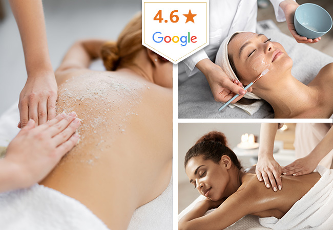 4.6 Stars on Google

Almira Beauté Institute (Nyon):


	1h Massage: 110 65
	1h10 Facial: 120 69
	2h Body Scrub + Facial: 180 99

 Photo