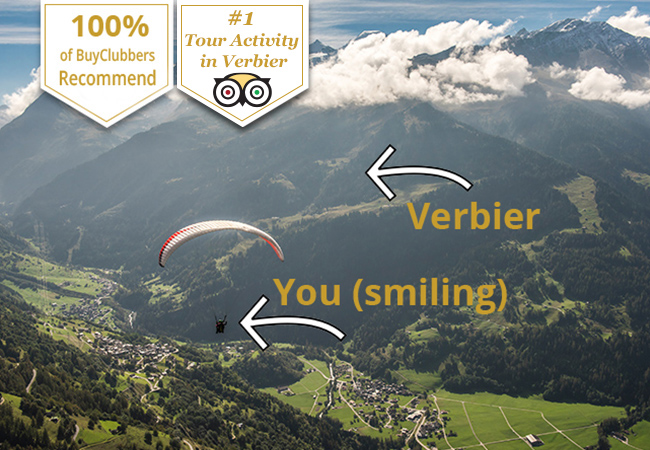 ​Recommended by 100% of BuyClubbers
​Tandem Paragliding Over Verbier incl Video & Pics of Your Flight with Verbier Summits

Breathtaking views with Verbier's #1 rated paragliding school, valid 7/7 for all ages
 Photo