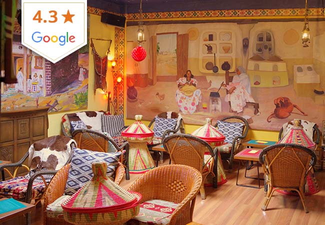 4.3* on Google
Ethiopian Cuisine at Gazelle d'Or (Servette): CHF 100 Credit Valid Dinner & Lunch

A unique highly social and hands-on dining experience. Gazelle d'Or is in business 30+ years
 Photo