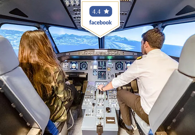 4.4* on Facebook
Airbus A320 Flight Simulator Experience at AviaSim Gaillard (near Annemasse)
Get into the near-real cockpit with a pro instructor, and then takeoff, fly & land in any country you want. In English & French. You can bring more guests into the cockpit with you
 Photo
