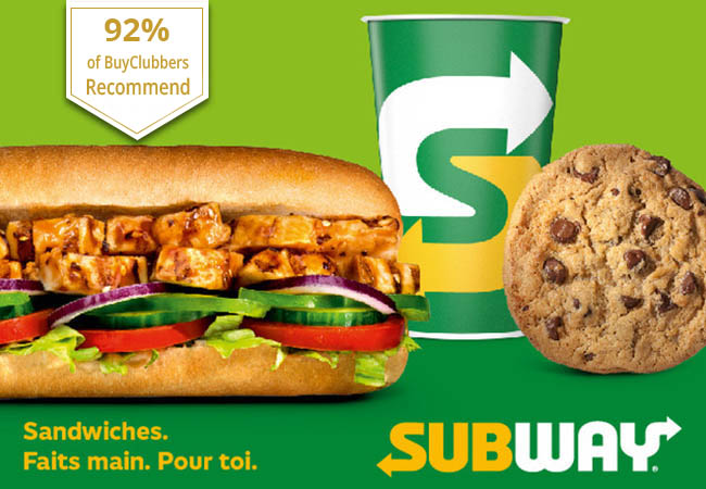 Recommended by 92% of BuyClubbers2 Menus at SUBWAY Sandwiches 7/7 (near Manor)

Fresh, healthy, delicious sandwiches made on the spot for eat-in / take-away, with a ton of meat & veggie options
 Photo