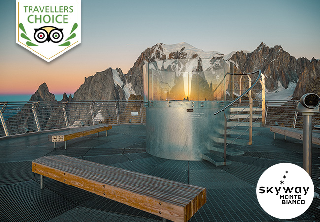 Tripadvisor Travellers Choice
Skyway Monte Bianco Cable Car (Courmayeur , 1h30 from Geneva): 1 Flexible Return Ticket Valid 1 YearAmazing cable ride from Courmayeur to Punta Helbronner - Italy's highest peak (3466m) with incredible views of Mont Blanc  & more attractions
 Photo
