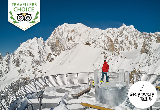 Tripadvisor Travellers Choice
Skyway Monte Bianco Cable Car (Courmayeur , 1h30 from Geneva): 1 Flexible Return Ticket Valid 1 YearAmazing cable ride from Courmayeur to Punta Helbronner - Italy's highest peak (3466m) with incredible views of Mont Blanc  & more attractions
 Photo