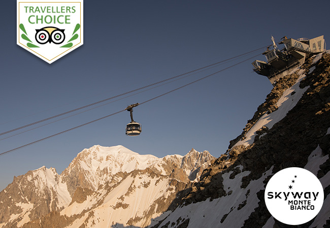 Tripadvisor Travellers Choice
Skyway Monte Bianco Cable Car (Courmayeur , 1h30 from Geneva): 1 Flexible Return Ticket Valid 1 YearAmazing cable ride from Courmayeur to Punta Helbronner - Italy's highest peak (3466m) with incredible views of Mont Blanc  & more attractions
 Photo