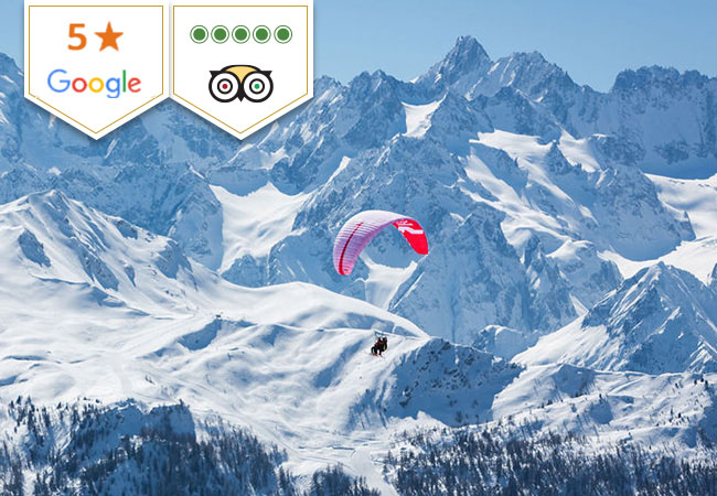 ​5* on Google 
​Tandem Paragliding Over Snowy Verbier with Verbier Summits (+ Video & Pics of your flight) 

Soar over the snowy Alps with Verbier's #1 rated paragliding school. Valid 7/7 all winter
 Photo