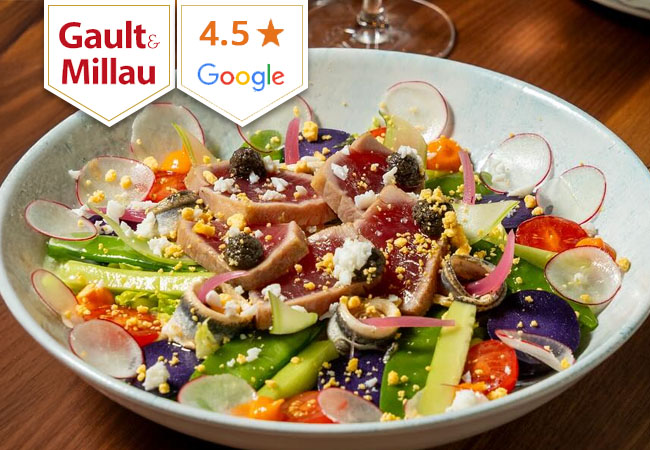 "Elegant" - Gault&MillauFrench-Mediterranean Fusion Cuisine at Monsieur Ador (Eaux-Vives): CHF 110 Food Credit

Cuisine that's a "delicious delight" (TdG) in this sleek James Bond-themed brasserie overlooking the Jet d'Eau
 Photo