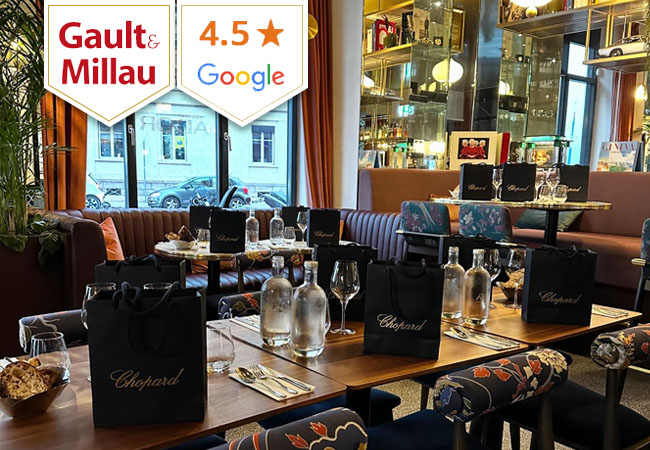 "Elegant" - Gault&MillauFrench-Mediterranean Fusion Cuisine at Monsieur Ador (Eaux-Vives): CHF 110 Food Credit

Cuisine that's a "delicious delight" (TdG) in this sleek James Bond-themed brasserie overlooking the Jet d'Eau
 Photo