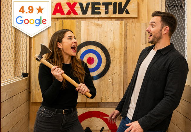 4.9* on Google
Axe Throwing for 1-3 People at Axvetik (Eaux-Vives)

Surprisingly addictive & satisfying - whether you hit the bulls-eye or not. From age 16
 Photo