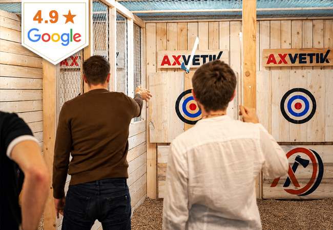 4.9* on Google
Axe Throwing for 1-3 People at Axvetik (Eaux-Vives)

Surprisingly addictive & satisfying - whether you hit the bulls-eye or not. From age 16
 Photo